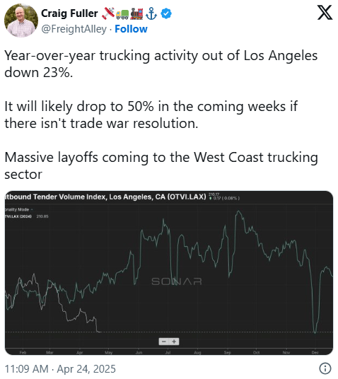 皇冠信用登3代理_关税对美冲击已现：洛杉矶港卡车运输量大跌23%皇冠信用登3代理，即将出现大规模裁员